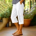 thumbnail image 1 of Cutuoiiu Women's Casual Solid Color Cotton Linen Blend Capri Pants with Pockets and Ruched Detail Gifts, 1 of 5
