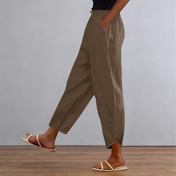 Cutuoiiu Women's Casual Solid Color Pants with Pockets High Waisted Drawstring Asymmetrical Ankle Hem Plus Size S-3XL Breathable Fabric for Summer & Daily Wear Gifts