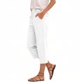 thumbnail image 1 of Cutuoiiu Women's Casual Solid Color Ruched Waist Capri Pants With Pockets Cotton Linen Blend Cropped Trousers Gifts, 1 of 5