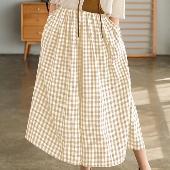 Cutuoiiu Women's Casual Wide Leg Capri Pants Gingham Plaid Print Elastic Waist with Pockets Loose Fit for Daily Wear Gifts