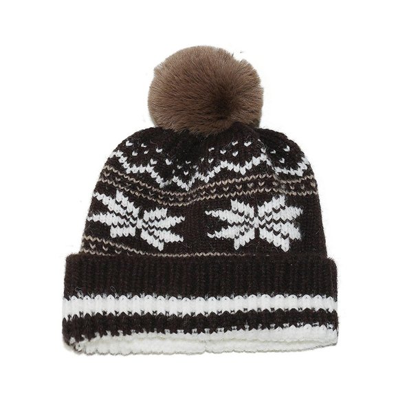 Cutuoiiu Women's Christmas Hat Snowflake Jacquard Knitted Beanie Hat With Pom Pom Winter Warm Rib Cuff Hat for Holiday Party Daily Wear Gifts