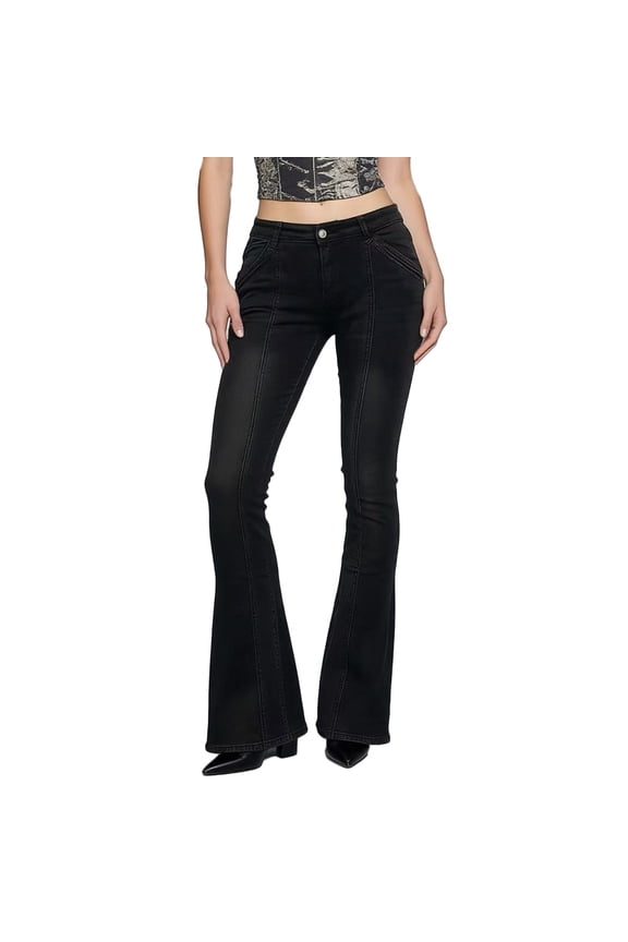 Women's Denim Flare Jeans High Waisted Seam Detail Button Zipper Closure Casual Trousers for Spring Daily Wear Gifts