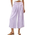 thumbnail image 1 of Cutuoiiu Women's Elastic Waist Striped Wide Leg Pants, Pockets Design, Lightweight Loose Fit Capri Trousers for Everyday Activities Gift, 1 of 8