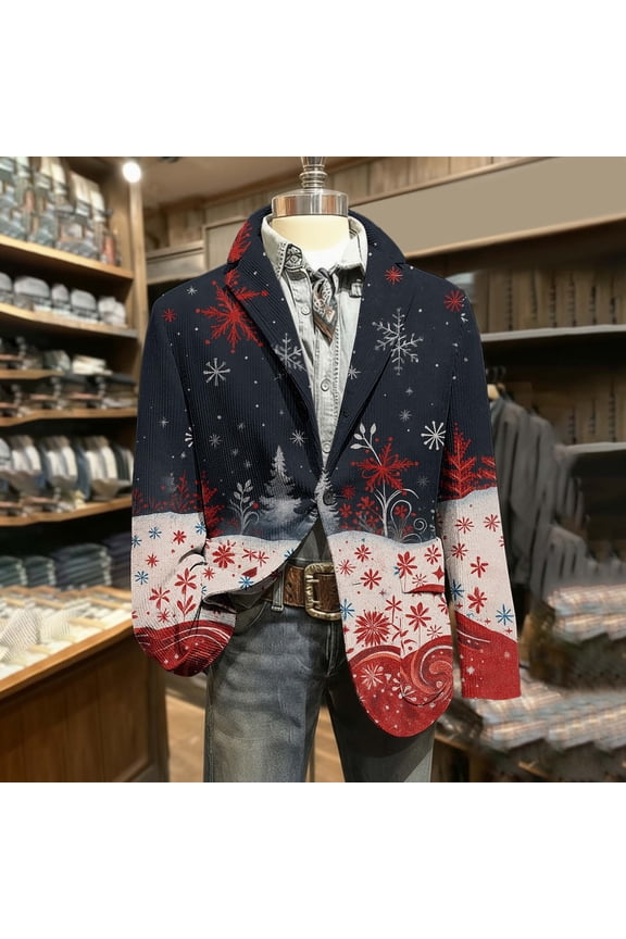 Women's Fashion Christmas Print Button Blazer Jacket Gifts