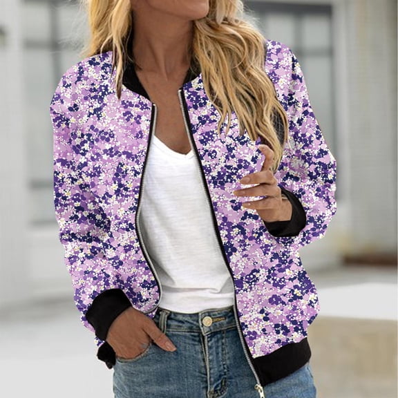 Cutuoiiu Women's Fashion Gradient Printed Pocket Zipper Jacket Casual Winter Warm Cardigan Gifts