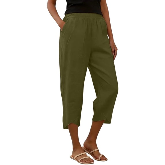 Cutuoiiu Women's Fashion High Waisted Wide Leg Capris, Casual Solid Color Elastic Waist Tulip Hem Pants with Side Pockets Gift