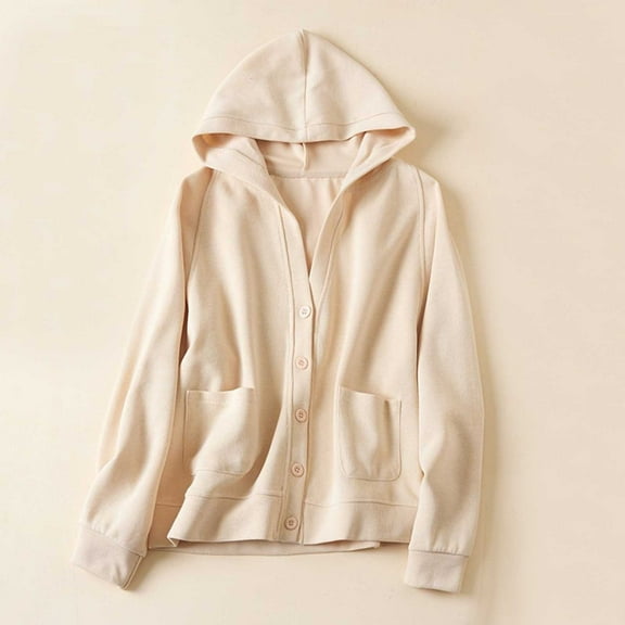 Cutuoiiu Women's Fashion Long Sleeve Hooded Coat Comfy Solid Color Casual Soft Button Coat with Pockets Gifts