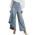 thumbnail image 1 of Cutuoiiu Women's Fashion Solid Color Button Front Denim Skirt Pants Casual Plus Size Asymmetrical Ruffle Washed Wide Leg Trousers Gifts, 1 of 5
