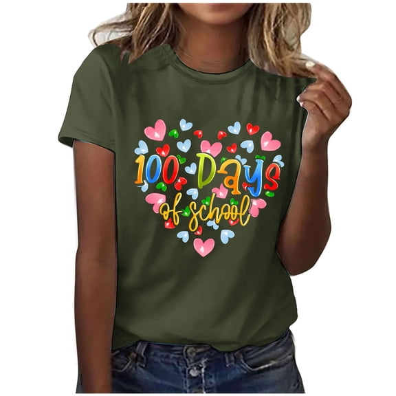 Cutuoiiu Women's Fashionable Love Print Round Neck Short Sleeve T-shirts Gifts