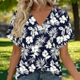 thumbnail image 1 of Cutuoiiu Women's Floral Printed Summer V Neck Short Sleeve Leisure Tshirts Gifts, 1 of 7