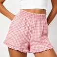 thumbnail image 1 of Cutuoiiu Women's High Waist Gingham Shorts Elastic Ruffled Waist with Ruffle Hem, Casual Summer Beach Shorts with Pockets, 1 of 6