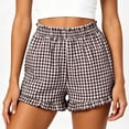 thumbnail image 1 of Cutuoiiu Women's High Waist Gingham Shorts Elastic Ruffled Waist with Ruffle Hem, Casual Summer Beach Shorts with Pockets, 1 of 6