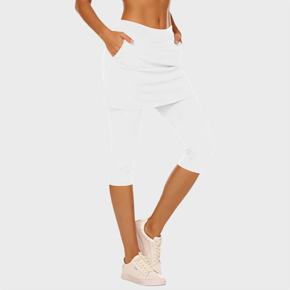 Cutuoiiu Women's High Waisted Solid Color Skirted Capri Leggings - Two-Piece Activewear with Side Pockets for Yoga & Summer Gifts
