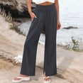 thumbnail image 1 of Cutuoiiu Women's High Waisted Wide Leg Pants Cotton Linen Blend Smocked Waist Drawstring Casual Trousers with Pockets Gifts, 1 of 6