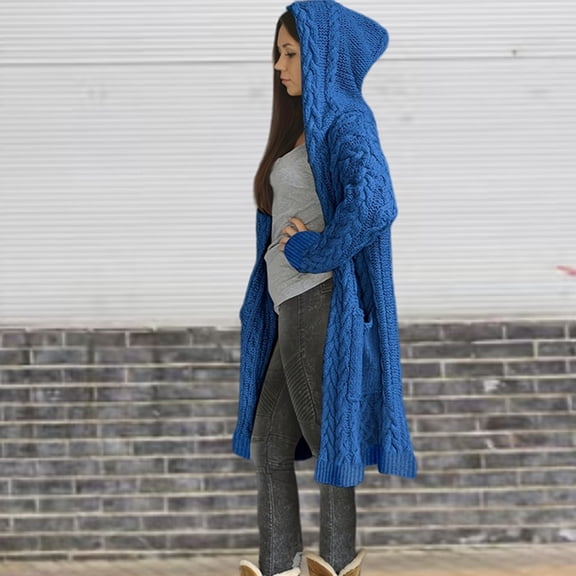Cutuoiiu Women's Hooded Cardigan Sweater Knit Jackets Long Sleeve Outerwear with Pockets Gifts