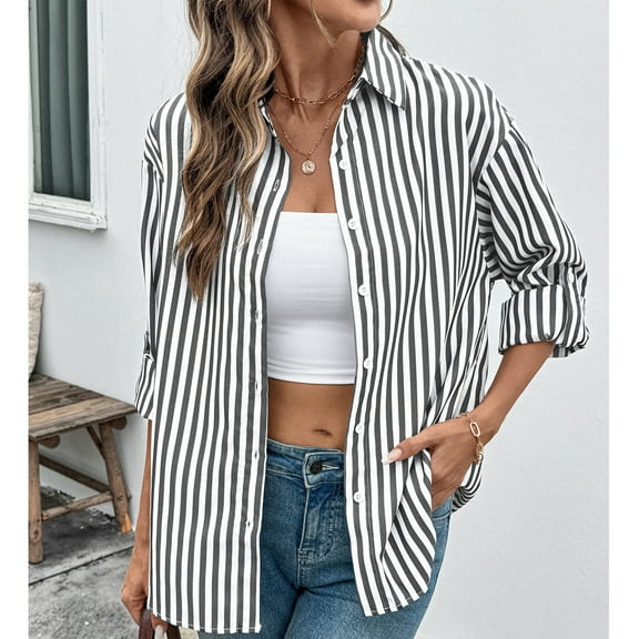 Cutuoiiu Women's Long Sleeve Button Down Shirt Casual Plaid Shirt Collared Blouse Tops Gifts