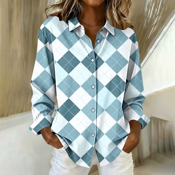 Cutuoiiu Women's Long Sleeve Button Down Shirts Plaid Business Casual Work Blouses Gifts