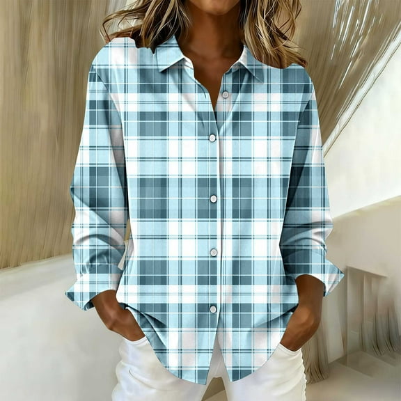 Cutuoiiu Women's Long Sleeve Button Down Shirts Plaid Business Casual Work Blouses Gifts