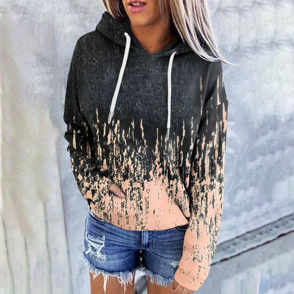 Cutuoiiu Women's Long Sleeve Hoodies Fashionable Printed Loose Pockets Tops Gifts