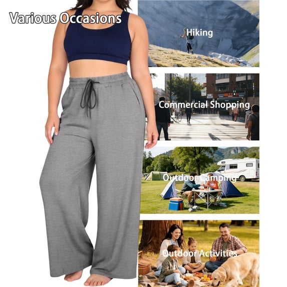 Cutuoiiu Women's Plus Size Solid Color High Waisted Wide Leg Yoga Pants Oversize Drawstring Elastic Waist Casual Joggers with Pockets Gifts