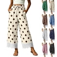 thumbnail image 1 of Cutuoiiu Women's Polka Dot Wide Leg Ankle Pants Elastic Drawstring Waist Casual Trousers with Lace Hem Trim and Side Pockets for Daily Vacation Outdoor Wear, 1 of 9