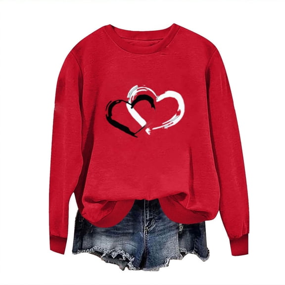 Cutuoiiu Women's Round Neck Love Printed Long Sleeved Tops Gift