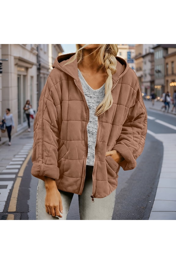 Women's Short Puffer Jacket with Hood - Quilted Thermal Loose Fit Coat for Winter Gifts