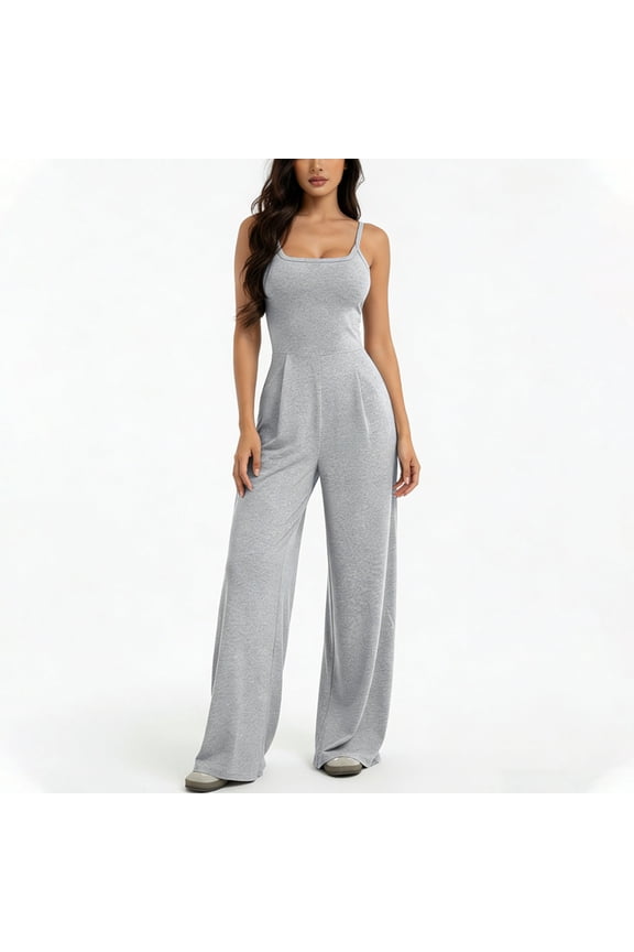 Women's Solid Color Backless Strapless Waist Spaghetti Strap Halter Wide Leg Jumpsuits Pants Gifts