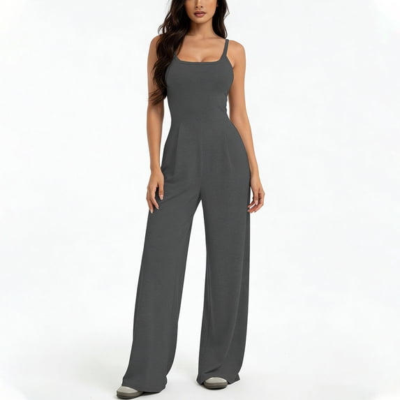 Cutuoiiu Women's Solid Color Backless Strapless Waist Spaghetti Strap Halter Wide Leg Jumpsuits Pants Gifts