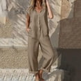 thumbnail image 1 of Cutuoiiu Women's Solid Color Button Jumpsuit Summer Pants with Collar and Pockets Gifts, 1 of 8
