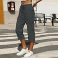 thumbnail image 1 of Cutuoiiu Women's Solid Color Capri Pants Cotton Linen Blend Elastic Drawstring Waist Casual 7/8 Length Trousers with Pockets Gifts, 1 of 7
