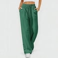 thumbnail image 1 of Cutuoiiu Women's Solid Color Drawstring Waist Cotton Linen Pants with Pockets Casual Ruched Wide Leg Trousers Gifts, 1 of 5