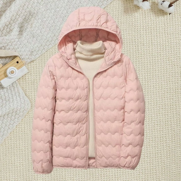 Cutuoiiu Women's Solid Color Long Sleeve Zipper Lightweight Hooded Puffer Coats Gifts
