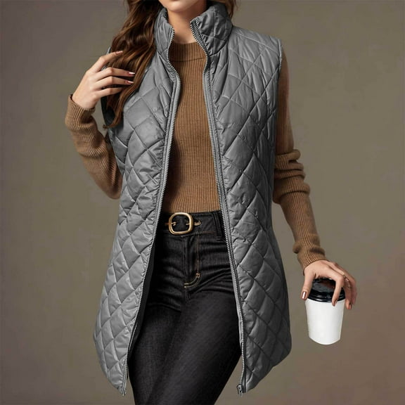 Cutuoiiu Women's Solid Color Sleeveless Jacket Quilted Lightweight Zip Pockets Vest Jacket Gifts