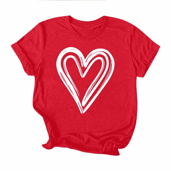 Cutuoiiu Women's Summer Round Neck Heart Graphic Short Sleeve Tops Gifts
