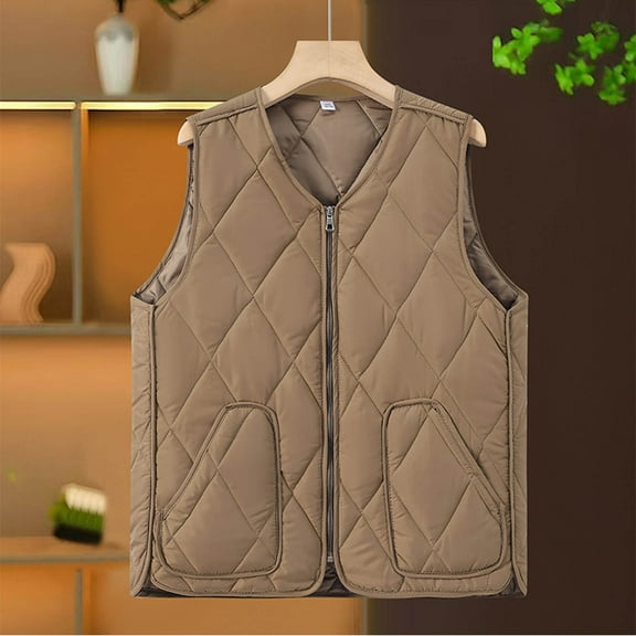 Cutuoiiu Women's Thin Solid Color Sleeveless V-neck Zipper Waistcoat Jacket with Pockets Gifts