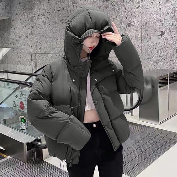 Cutuoiiu Women's Winter Cute Short Loose Puffer Coats Warm Long Sleeve Parka Coat Gifts