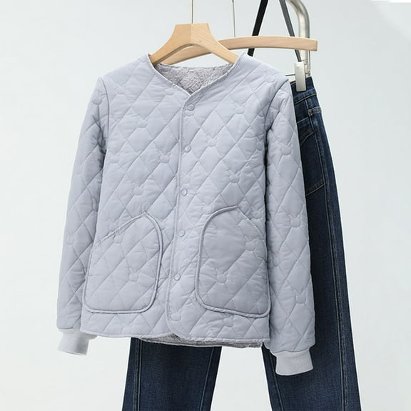 Cutuoiiu Women's Winter Lightweight Puffer Jacket Long-sleeve Button Quilted Jacket Gifts