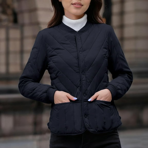 Cutuoiiu Women's Winter Lightweight Puffer Jacket Long-sleeve Button Quilted Jacket Gifts