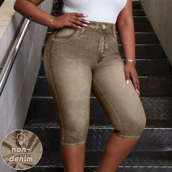 Cutuoiiu Womens Casual Denim-Look Capri Pants with Button Closure and Pockets for Summer Outings Gift