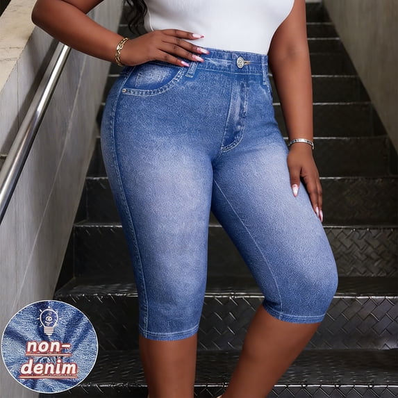 Cutuoiiu Womens Casual Denim-Look Capri Pants with Button Closure and Pockets for Summer Outings Gift
