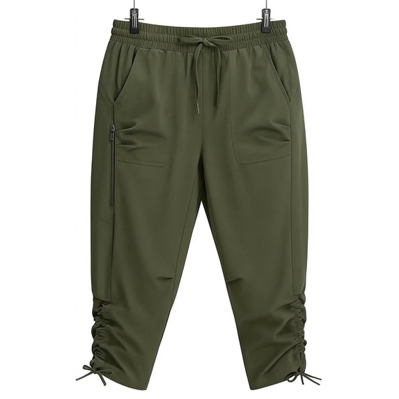 Cutuoiiu Womens Casual Solid Color Cargo Pants with Drawstring Waist and Zipper Pockets for Daily Wear & Outdoor Activities Gift