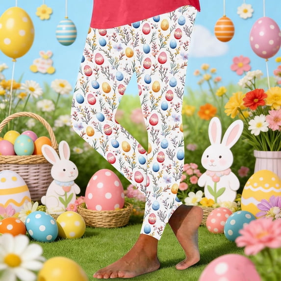 Cutuoiiu Womens Fashion Easter Themed Leggings Rabbit Print High Waist Casual Trousers for Holiday Gifts
