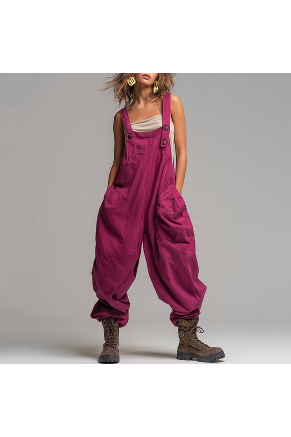 Womens Fashion Solid Color Utility Jumpsuit with Sleeveless Design with Cargo Pockets for Outdoor Activities Gift