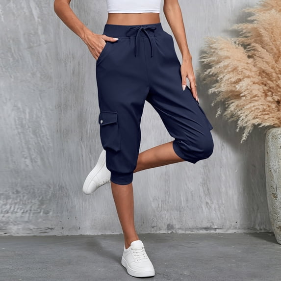 Cutuoiiu Womens Quick Dry Capri Pants Elastic Waist Cargo Jogger Pants with Multi Pockets Casual Outdoor Hiking Pants for Outdoor Work and Summer Wear