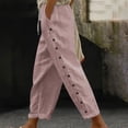 thumbnail image 1 of Cutuoiiu Womens Striped Pants Drawstring Elastic Waist Casual Trousers with Side Buttons and Pockets, 1 of 8