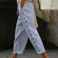thumbnail image 1 of Cutuoiiu Womens Striped Pants Drawstring Elastic Waist Casual Trousers with Side Buttons and Pockets, 1 of 8