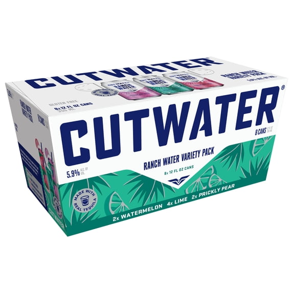 Cutwater Ranch Water, Watermelon/Lime/Prickly Pear Variety 8 pack, 12 fl oz Aluminum Cans, 5.9% ABV