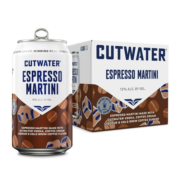 Cutwater Vodka Espresso Martini, 4 pack, 12 fl oz Aluminum Cans, 13% ABV