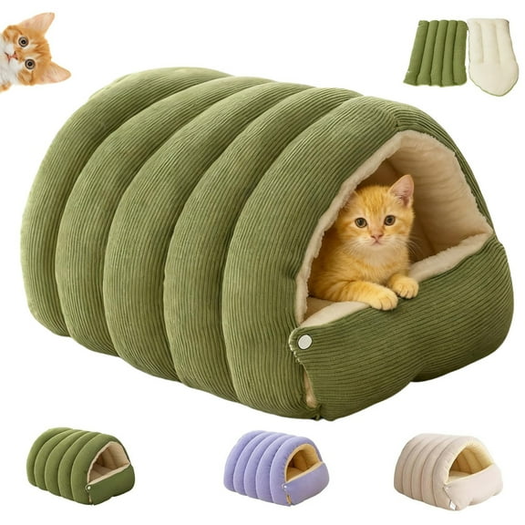 CutyPet Winter Cave, Cozy Monster Cat Bed with Removable Cushion, Warm Plush Enclosed Pet Bed for Indoor Cats & Small Dogs, Non-Slip Bottom & Washable Cover
